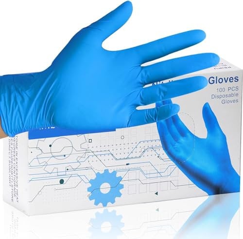PROMART Blue Vinyl Disposable Gloves - Latex-Free, Powder-Free, Disposable Blue Gloves, Protein-Free Gloves, Multi-Purpose Gloves for Home, Office, and Professional Use (Pack of 100) (100, LARGE)