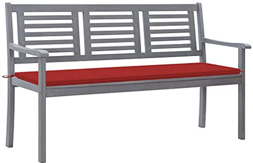 ZEYUAN 3-Sitzer-Gartenbank mit Auflage 150 cm Grau Eukalyptusholz, Outdoor Bank, Parkbank, Garten Banken, Deko Bank, Gartenmöbel, Terrassenmöbel, Wetterfeste Bank - 3061056