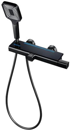 BEITH Robinet de Baignoire Cascade, Moderne Mitigeur Baignoire Mural, Affichage Numérique LED, Lumière Ambiante, 59A Laiton Mitigeur Douche, Douchette à Main avec 3 Modes, Durable