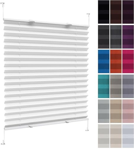 Jalousien Fenster Raffrollo, Fenster Plissee 42 x 95 cm, Blickdicht Sichtschutz Sonnenschutz, Verdunklungsplissee Fensterrollo, Klemmfix Plissee Ohne Bohren, für Fenster & Tür, Weiß