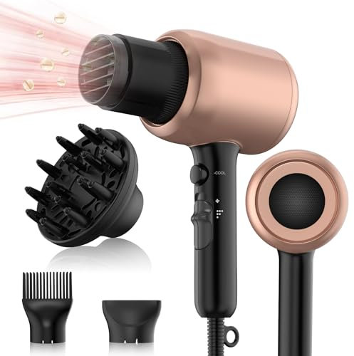 UKLISS Secador Pelo 2000W con 3 Accesorios: Difusor, Concentrador, Boquilla Alisadora, Secador Profesional Iónico, Secado Peinado Ultra Rápido, Secador de Pelo para Cabello Corto y Largo