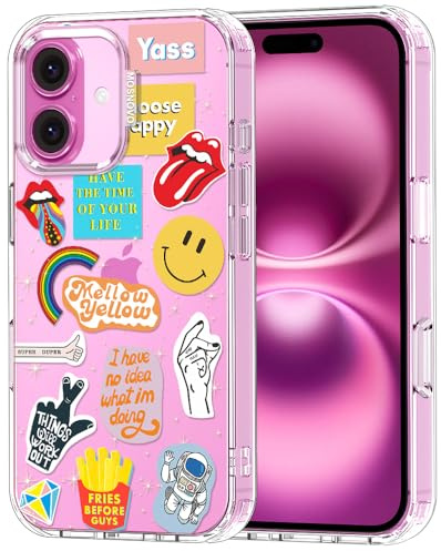 MOSNOVO Hülle für iPhone 16 – Durchsichtige, schlanke, stoßfeste TPU+PC-Handyhülle, [6,6 Fuß Fallschutz/Anti-Abziehen] - Popkultur