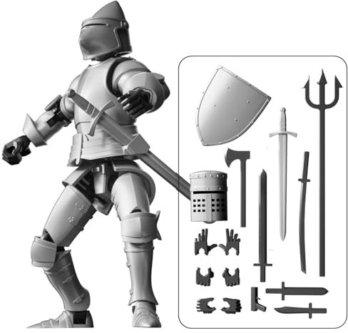MEIEST Knight Armor Action Figure,Multi-Jointed Movable Robot Mannequin T13,Multiple Accessories, Desk Decoration, Creative Gifts (Silver)