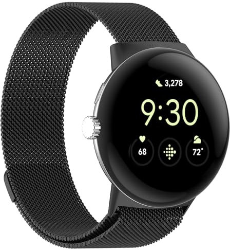Haofun Metall Ersatzarmband Kompatibel mit Google Pixel Watch 3 XL 45mm Armband Damen/Herren, One-Click Magnetisch Einstellbar Armbänder aus Edelstahl für Google Pixel Watch 3 XL 45mm - Schwarz