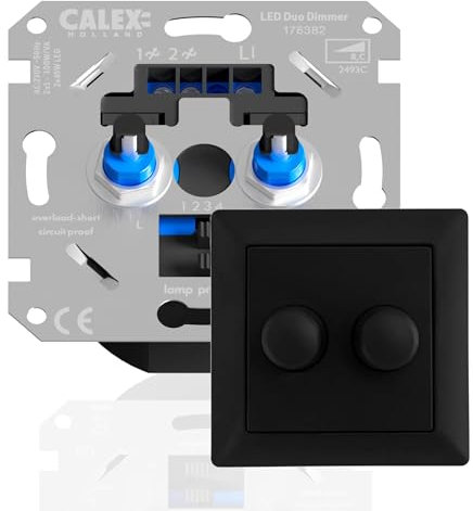 Calex Duo LED Einbaudimmer, Für 2x45W LED und Bis zu 150W Glühlampen, 4 Frequenzkanäle, Inklusive Schwarzer Abdeckplatte