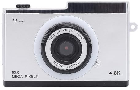 RASTKY Appareil Photo Numérique Compact Rétro 48M 1080P avec Zoom 8X, Lecture MP3, WiFi, Lumière d'appoint (Silver)