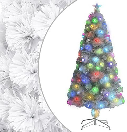 Sufrk Albero Natale Preilluminato Bianco 120 cm in Fibra Ottica-Albero di Natale Artificiale,Folto,Effetto Realistico,Rami a Gancio,Facile Montaggio,PVC,Ignifugo