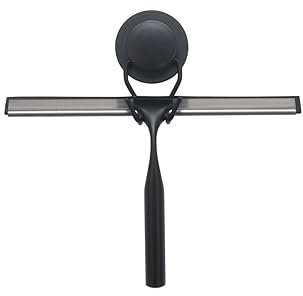Croydex Stick 'n' Lock Self-Adhesive Black Shower Squeegee for Shower Doors or Window Cleaner Bathroom Accessory - Sticky Pad Adheres to Most Flat Surfaces, Rust Free, All Fittings Included