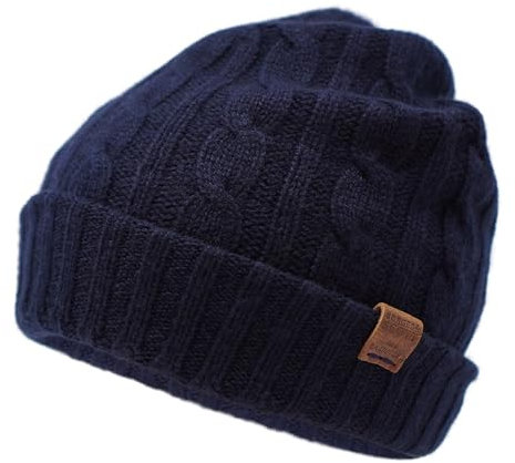 Borges & Scott Die Lux - 100% Kaschmir - Reversible doppellagige Mütze - extra dick - Marineblau