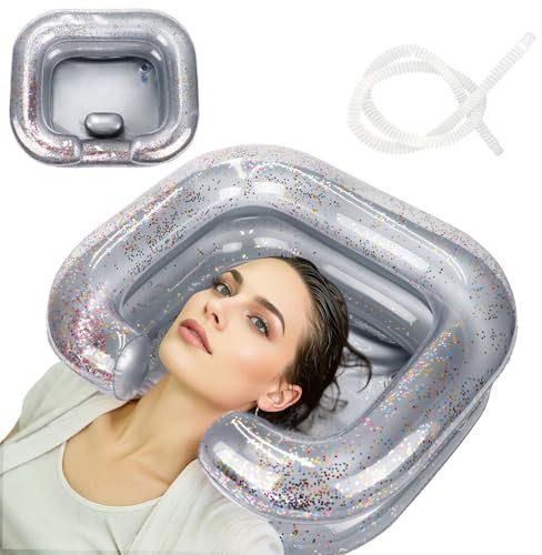 AirSwim Aufblasbares Haarwaschbecken, Tragbare Shampoo-Schüssel mit Kissen und Ablaufschlauch, Haarwaschbecken für Bettlägerige, Behinderte, Verletzte, Perfekt für Dreadlocks, lockiges Haar, dickes