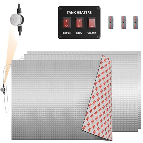 DaierTek RV Tank Heater Pad 12V with 2 Thermostat 12 × 18 for 50 Gallons Fresh Water/Grey Water/Black Water Tank, RV Water Holding Tank Heater for Travel Trailer Camper Motorhome -3pcs