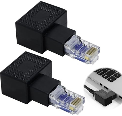 2PCS Adaptadores Ethernet de 90 Grados, Conector RJ45 Macho a Hembra, Apantallados, Ángulo Derecho e Izquierdo, para Espacios Reducidos, Compatible para Routers, Switches y PC