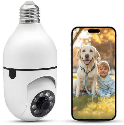 NWpangu E27 Light Bulb Security Camera 2.4GHz w/Night Vision WiFi Security Camera for Home Security, Motion Detection and Alarm, 24/7 Recording, 1Pack