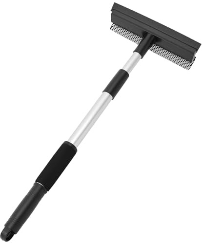 QWORK® Limpiador de Ventanas para Coche, Limpiador de Parabrisas para Coches, Barra telescópica de 76 cm, con Punta de Goma y Esponja