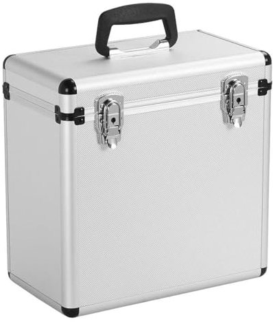 CROWNSHOP LP Storage Case 12 Record Storage Box 12 Vinyl LP Storage Box Case Aluminum Portable Lockable DJ Flight Carry Case Holds 100pcs Albums Vinyl Record Storage (Silver 12 inches 50pcs)