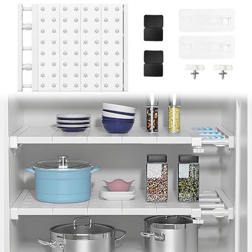 Verstellbare Einlegeböden Schrank - 42cm Weit, Verstellbare Länge 48-80cm - Erweiterbares Einlegeböden Kleiderschrank, Nagelfrei Teleskop Regaltrenner für Kleiderschrank, Schrank, Küche, Badezimmer