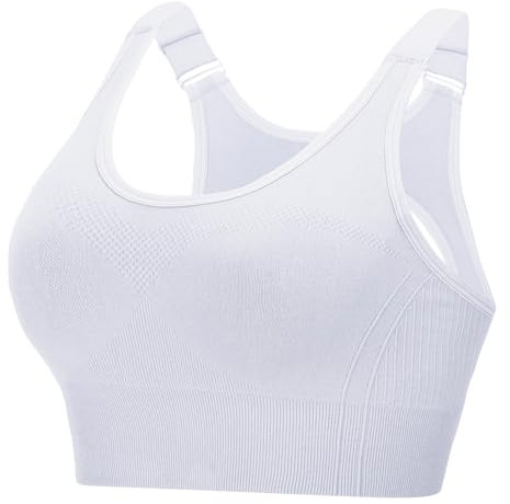 Litherday Sport BH Damen Starker Halt Push Up Yoga Sports Bra Ohne Buegel mit Abnehmbar Gepolstert Verstellbar Träger für Fitness Lauf Jogging Weiß XL