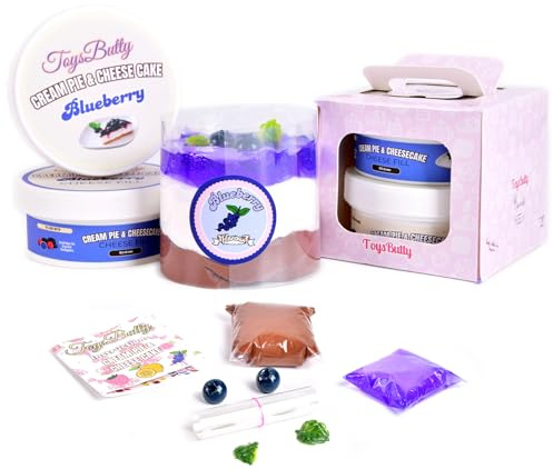 Toysbuuty Kuchen Slime Set, 2 Pack Duftender Butter Slime mit Anhängern Blaubeer, Weiche Nicht Klebende Klare Knete, Vorgefertigtes Kreativset Geschenk für Jungen Mädchen zur Geburtstagsparty