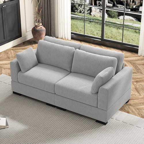 Wnvivi 2 Sitzer Sofa, Cord Sofa Couch mit 4 Kissen, 180 x 88 x 60 cm, kleine Moderne Bequeme Couch für Wohnungen, Wohnzimmer, Büro (2 Sitzer, Grau)