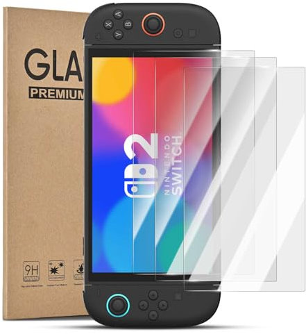 Modurio Lot de 3 films de protection d'écran pour console Nintendo Switch 2, en verre trempé de dureté 9H avec HD transparent, sans bulles, anti-traces de doigts pour Nintendo Switch 2