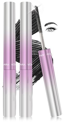 Metal Mascara Wasserfest Schwarz, 2 Stück Iron Wand Mascara 3D Curling Long Lasting, Waschbarer Metallbürstenkopf, No Clumping, No Smudging, Precision Defining, Längere Wimperntusche für Frauen-01