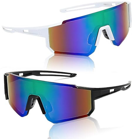 JazRvr Schnelle Brille Damen, Schnelle Brille Herren, 2 Stück Sportbrille mit UV-Schutz, Fahrradbrille für Radfahren, Laufen, Skifahren, Rave und Outdoor-Aktivitäten, Schwarz und Weiß, 147mm x 52mm
