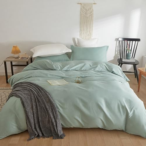 VENIES Bettwäsche 180 x 200 cm Doppelbett Bettbezug | weiche und komfortable 100% Baumwolle Ganzjahres Bettwäsche mit Verdecktem Reißverschluss Grün