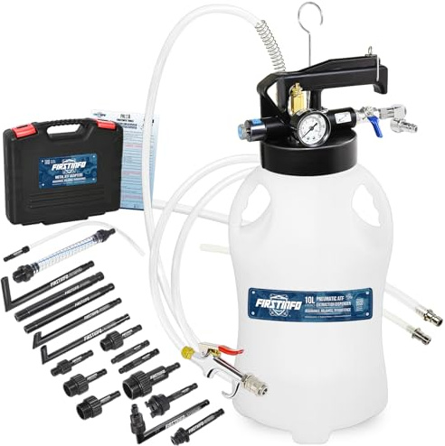 FIRSTINFO Getriebeölpumpe 10L Druckluft ATF Einfüllgerät 17-TLG A1135NEUY3 | Patentiertes Taiwan-Design, 2-in-1 Entnahme&Befüllung, Aufhängehaken, 43psi Ventil, 12+10 Monate Garantie