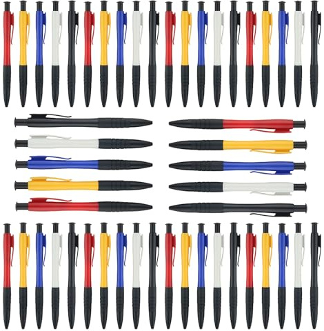 GOEDCH Schwarz Kugelschreiber: 50 Stück Druckmechanismus Kugelschreiber Schwarz, Ergonomische kugelschreiber, Softgriff Druckkugelschreiber Set für Schule, Büro, Alltag (5 Farben, 0.7mm)