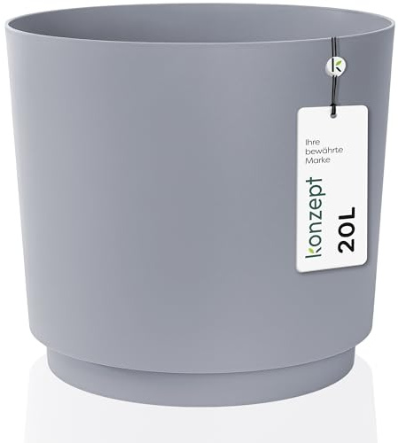 KONZEPT Blumentopf 32,5 cm - großer Übertopf aus Kunststoff für Zimmerpflanzen, modern und wetterfest, für Innen und Außen, Grau