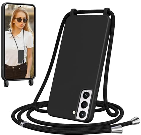 Jrkvniv Coque pour Samsung Galaxy S22 Plus 5G avec Cordon, Collier Étui Silicone avec Tour de Cou Lanière, Réglable, Amovible, Antichoc Bumper Housse Case pour Samsung S22 Plus Chaine，Noir