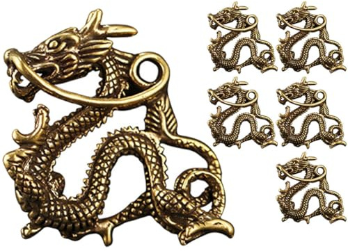 Générique Lot de 6 Pendentifs Porte-Clés Dragon en Laiton Décorations Suspendues Rétro Breloques Dragon du Zodiaque Ornements Décoratifs pour Paquet et Clés Style Vintage Taille