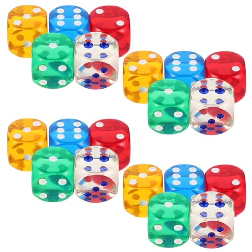 BCOATH 20stücke Durchscheinende Acrylwürfel Würfel mit Abgerundeten Kanten für Brettspiele Mathematikunterricht und Farbige Würfelspiele