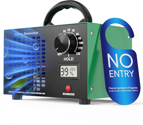 DDHTSAL Generador de Ozono 120000mg/h,Ozono Purificador de Aire,Hasta 500㎡ | Temporizador 2H,Desinfección y Desodorización,Pantalla Temp./Humedad,Maquina Ozono Portatil para Hogar Coche Cocina Oficina
