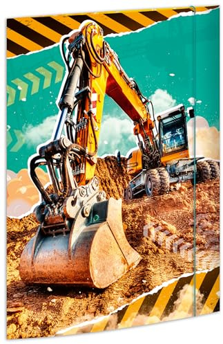 RNKVERLAG Zeichenmappe Bagger 320 x 430 mm, für Formate bis DIN A3 mit Gummizugverschluss, 1 Stück