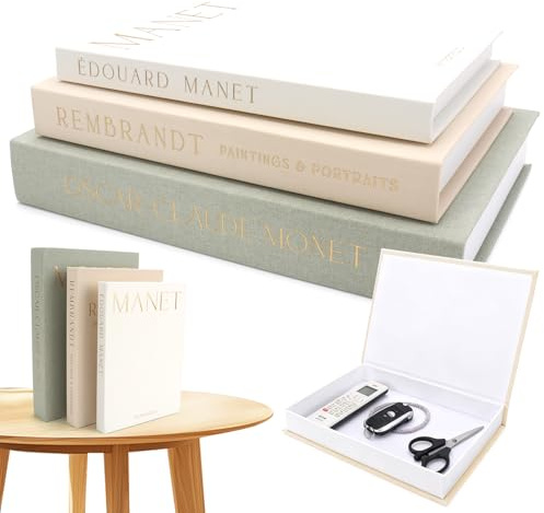 AROMUJOY 3 Stück Deko Bücher für Heimdekor, Dekorative Bücher Leinen, Gefälschte Dekobücher Buchbox, Buchattrappe Display Bücher mit Magnetverschluss für Couchtisch Regale Büro Bücherregal Deko