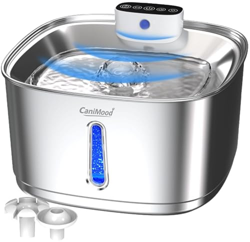 3,2L Fontaine a Eau Chat & Chien Ultra silencieuse sans Fil INOX, avec Filtre, détecteur de Mouvement et LED d'ambiance avec autonomie 60 Jours, multifiltration Distributeur Eau Animaux