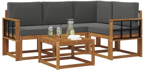 vidaXL Outdoor-Sofagarnitur mit Kissen 5 pcs Natur und Anthrazit, Garten-Sofa-Set, Moderne Outdoormöbel, langlebige Lounge für die Terrasse, Bequeme Sitzgruppe