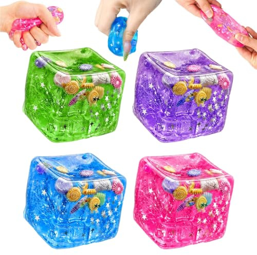 4 Stück Squishy Cube Stressball, Ice Cube Squishy Stress Ball