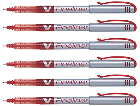 Pilot V-Fineliner Felt-Tip Pens Fine Tip Red Pack of 6aa