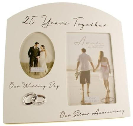 ukgiftstoreonline Silver 25th Wedding Anniversary Multi Photo Picture Frame Keepsake Gift
