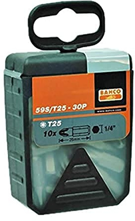 Bahco 59S/T10-30P T10 Bits for Torx Head Screws, Multi-Colour, 25 mm, Set of 30 Pieces