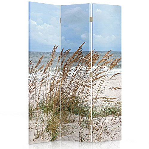 Feeby Paravent Plage 3 Panneaux 110x150 cm Une Seule Côté Cloison de séparation Écran Pliant Foto Paravent Interieur Décoratif Mur Espagnol Impression sur Toile Chambre d'enfant Salon Bureau Blanc