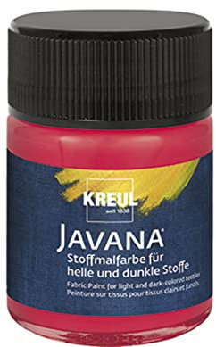 KREUL 91955 - Javana Stoffmalfarbe für helle und dunkle Stoffe, 50 ml Glas cherry, brillante Farbe auf Wasserbasis, pastoser Charakter, zum Stempeln und Schablonieren, nach Fixierung waschecht