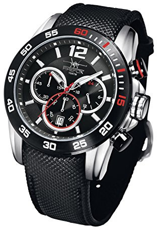 FIREFOX Falcon FFS180-102 Edelstahl schwarz Herrenuhr Armbanduhr Chronograph Spezial Lederarmband Sicherheitsdornschließe 10 ATM Prüfdruck