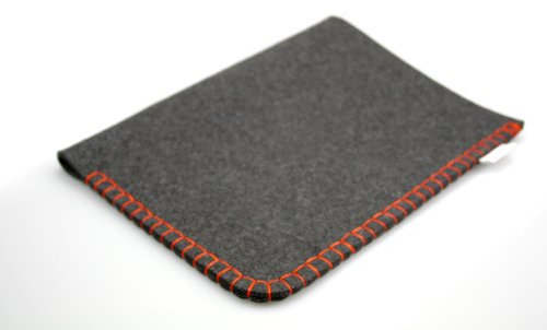Notebooktasche APFELTASCHE für Apple iPad MINI /// Filz: anthrazit, Naht: orange (handgenäht in Berlin)