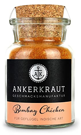 Ankerkraut Bombay Chicken, exotischer BBQ-Rub für Hähnchen und Chicken-Wings, Lecker Geflügel Kochen Grillen Zu Hause, Premium Qualität, 90 g im Korkenglas