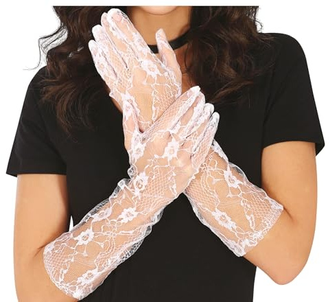 FIESTAS GUIRCA Weiße durchbrochene Handschuhe, 36 cm
