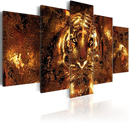 B&D XXL - Wandbilder XXL 100x50cm 5 tlg - Wand Deko Leinwand Bilder Groß Wanddeko Wohnzimmer Schlafzimmer Kunstdrucke - Tier Tiger g-B-0024-b-o