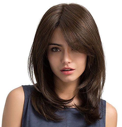TopWigy Langwellige Perücke, brünett, Kunsthaar, gewellt, mittlere Länge, für Damen, hitzebeständiges Haar, für Daily Party, 50,8 cm (braun)